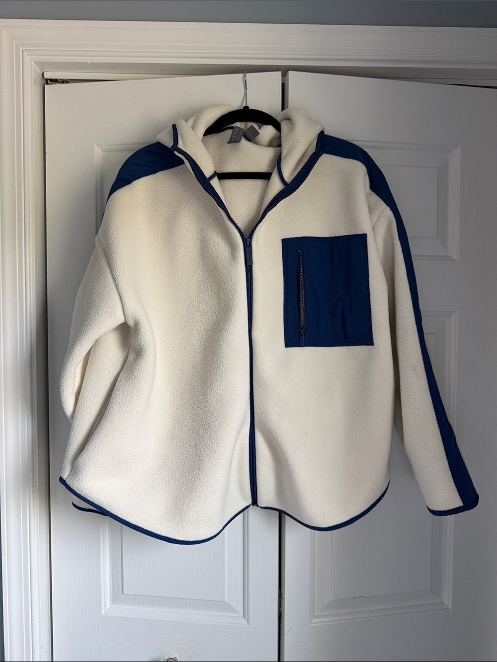 Sweaty Betty Cream Fleece Jacket with Blue Trim